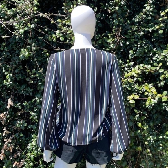 Express Bohemian Wrap Style Stripe Plunge V-Neck Blouse - Picture 9 of 11